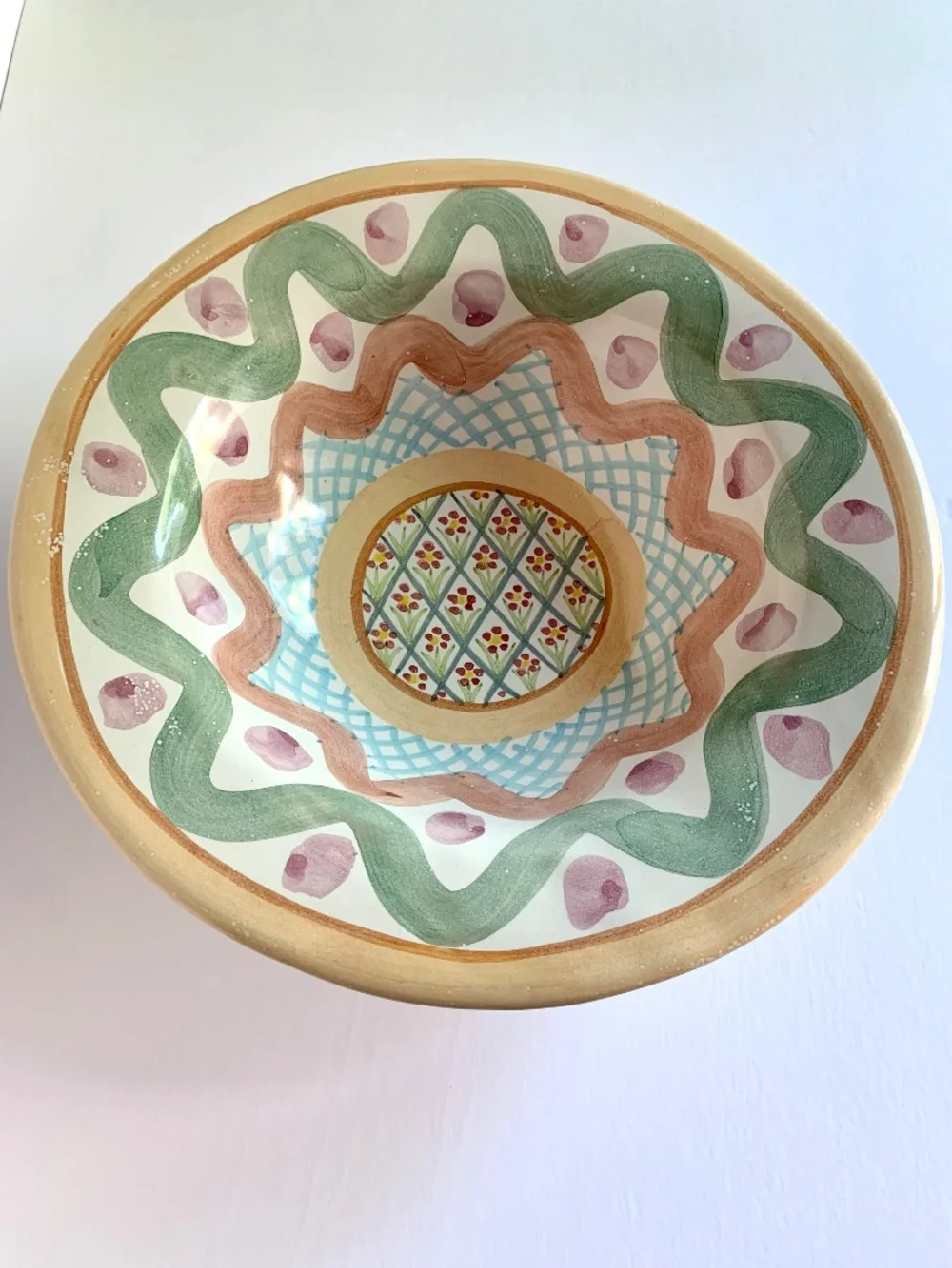 MacKenzie-Childs Hand-Painted Floral Serving Bowl 12” Made in Italy